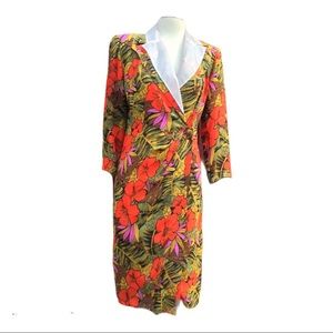 Vintage CASSINI Wrap Dress Tropical Flowers Lined